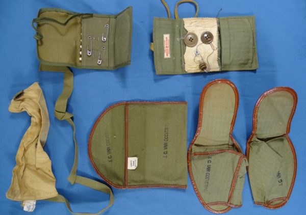 WWII Named G.I. Sewing Kits, Money Belt, and Slippers Group