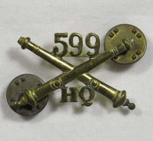 US WWII 599th Field Artillery Headquarters Officer Collar Insignia