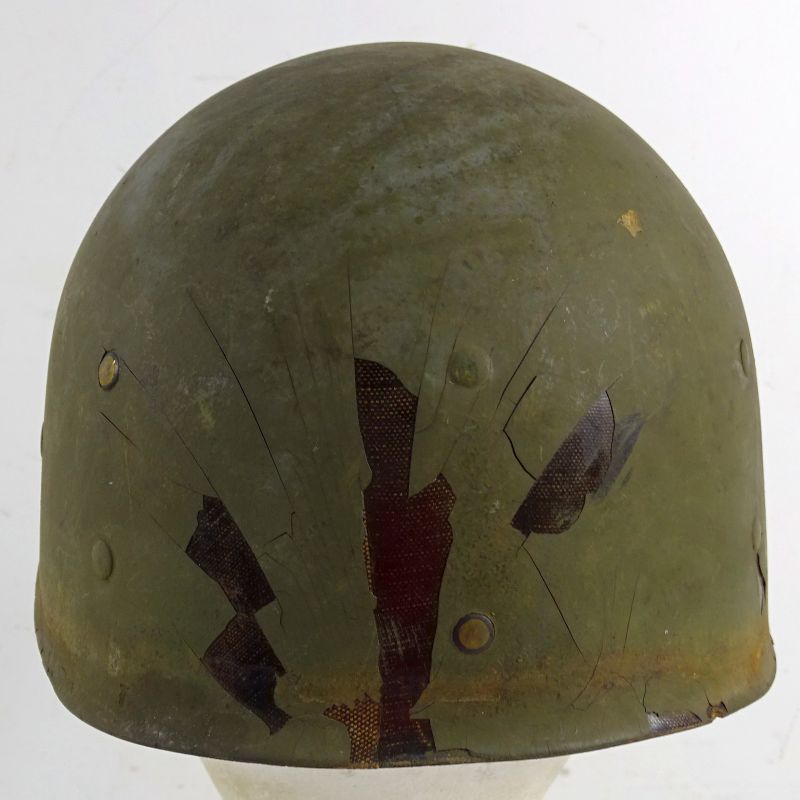 Untouched WWII Fixed Bale Front Seam M1 Combat Helmet with Front