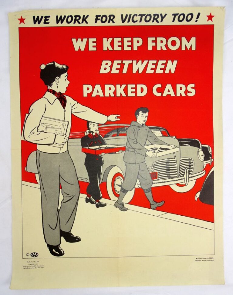1943 American Automobile Association Safety Poster “We Work For Victory
