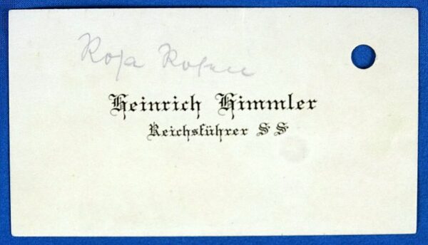 1936 Handwritten and Signed Reichsfuhrer SS Heinrich Himmler Calling Card with JSA Letter of Authenticity - Image 3