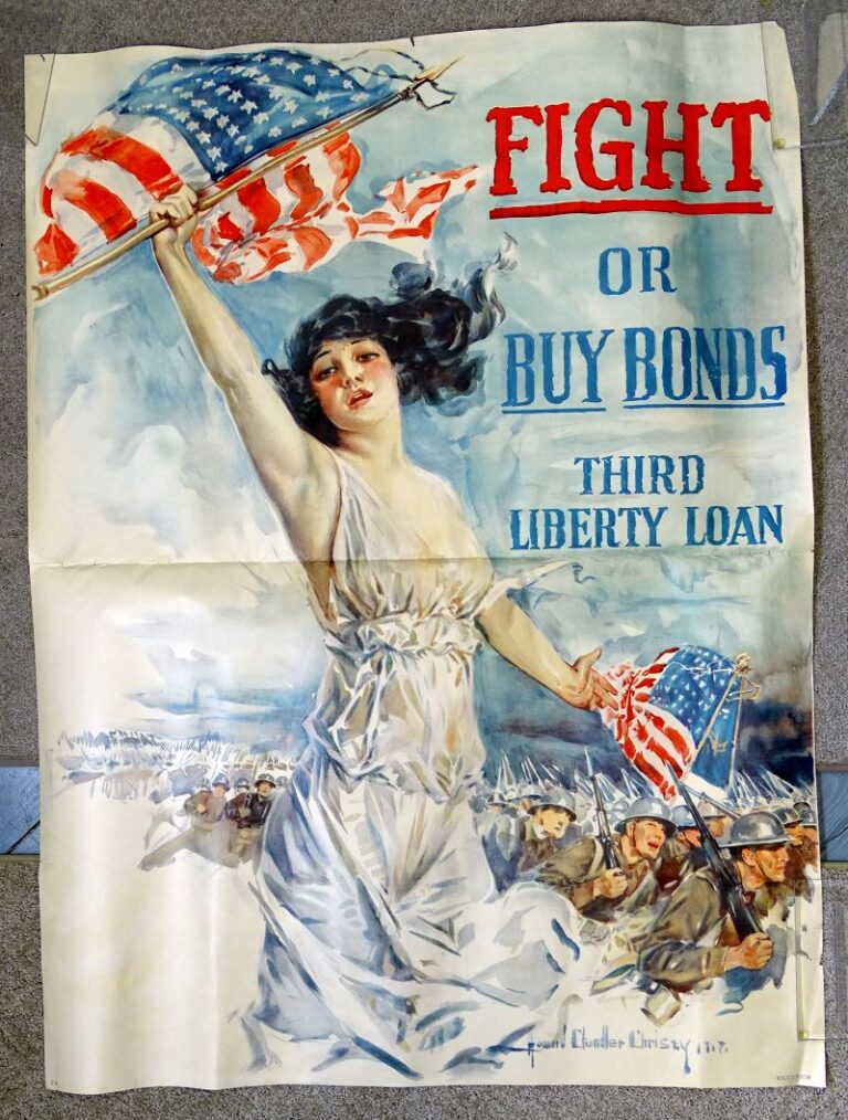 Large WWI Howard Chandler Christy Poster “Fight or Buy Bonds” 29-3/4 ...