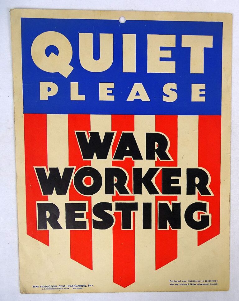 WWII Window Card: “Quiet Please – War Worker Resting” – Griffin Militaria