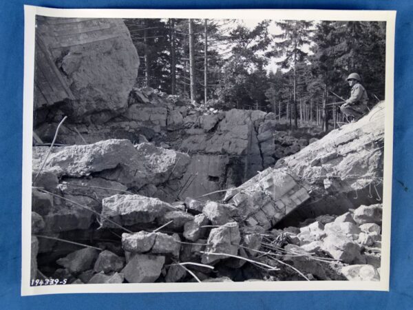 Large WWII 8 Inch by 10 Inch Official U.S. Army Signal Corps Photograph: U.S. Combat Engineers Have Dealt with a Siegfried Line Pillbox