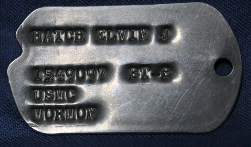 Korean War USMC Dog Tag Elvin J Hatch Mormon Griffin Militaria