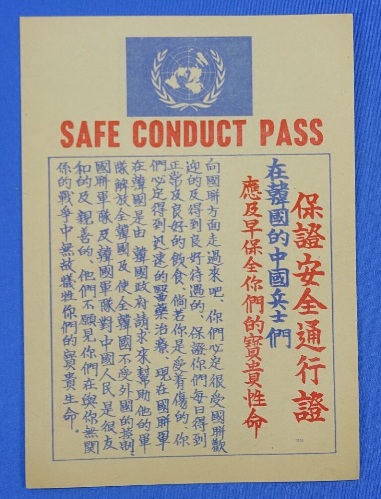 Korean War Allied Forces Safe Conduct Pass Griffin Militaria