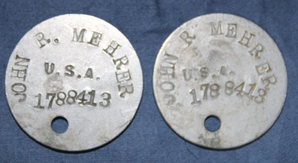Pair WWI Dog Tags John R Mehrer