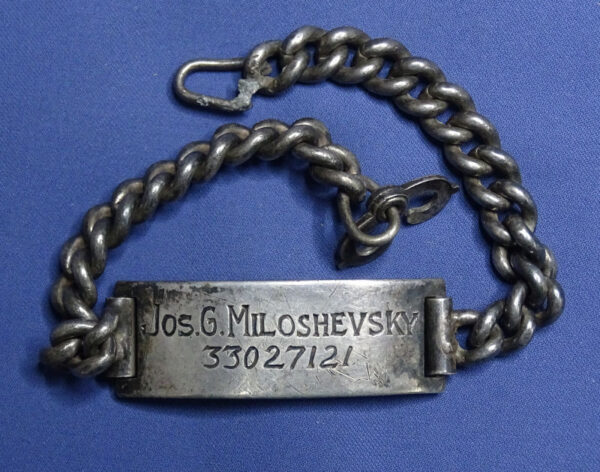 WWII Sterling ID Bracelet Jos G Miloshevsky