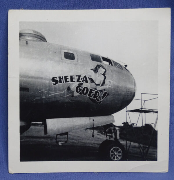 WWII B-29 "Sheez-A Goer!" Nose Art Photograph 3-1/2 X 3-1/2 inches