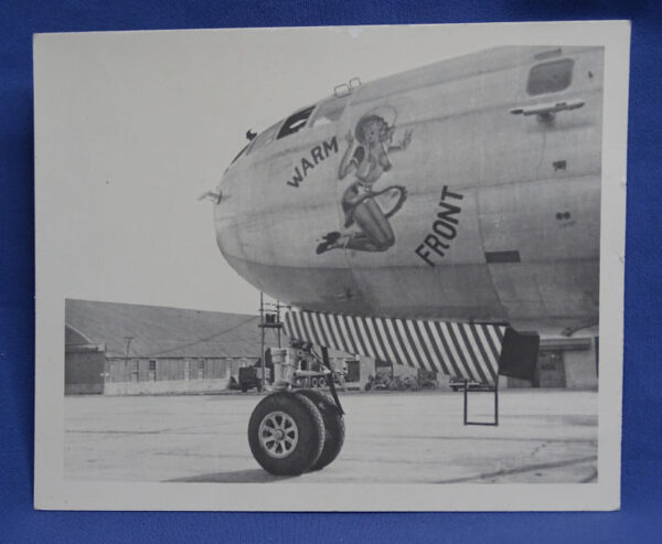 WWII B-29 "Warm Front" Nose Art Photograph 4-3/4 X 4-3/4 inches