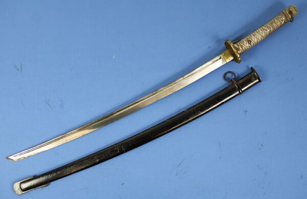 WWII Japanese Army Type 95 NCO Sword by Tokyo Arsenal with Matching Numbers and Bullet Damaged Scabbard - Image 3