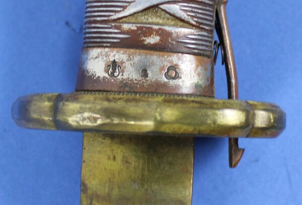 WWII Japanese Army Type 95 NCO Sword by Tokyo Arsenal with Matching Numbers and Bullet Damaged Scabbard - Image 9