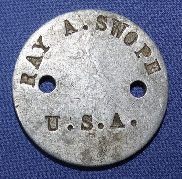 WWI Dog Tag Ray A Swope