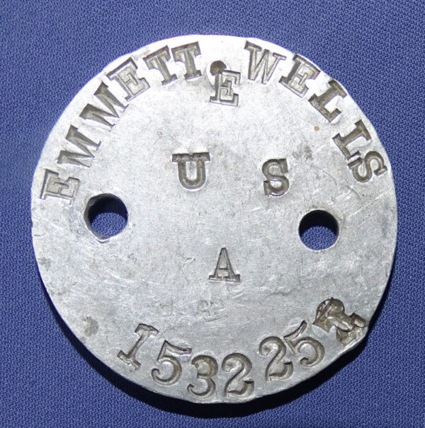 WWI Dog Tag Emmet E Wells Tag on back states 134th Inf 37th Div