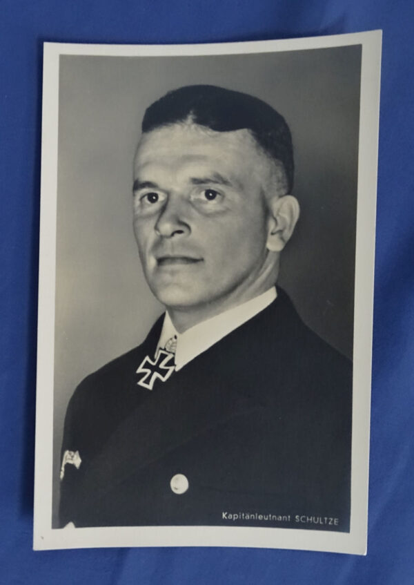 WWII German Kapitanleutnant Schultz Knights Cross with Oak Leaf Photo Postcard