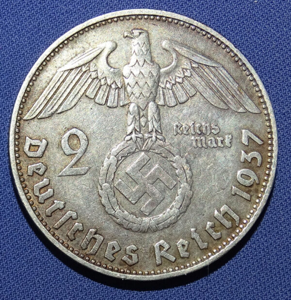 1937 German 2 Marks Silver Coin