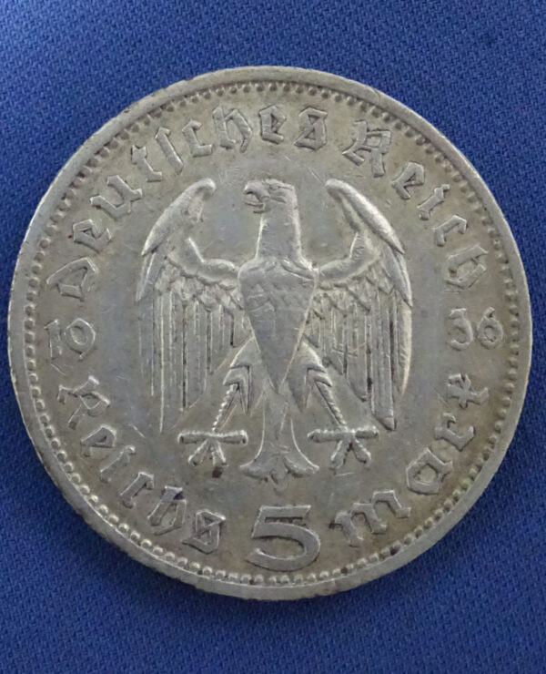 1936 German 5 Marks Silver Coin