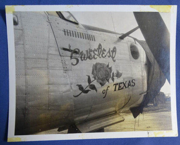 WWII B-24 Nose Art Photograph "SWEETEST ROSE OF TEXAS" 3-3/4 x 4-3/4"