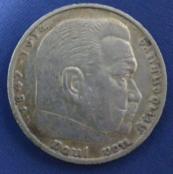 1936 German 5 Marks Silver Coin - Image 2