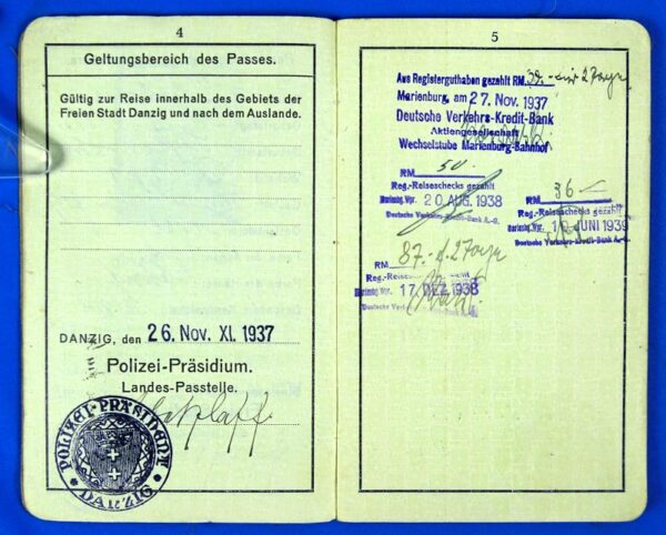 1937 Free State Danzig Passport - Image 4