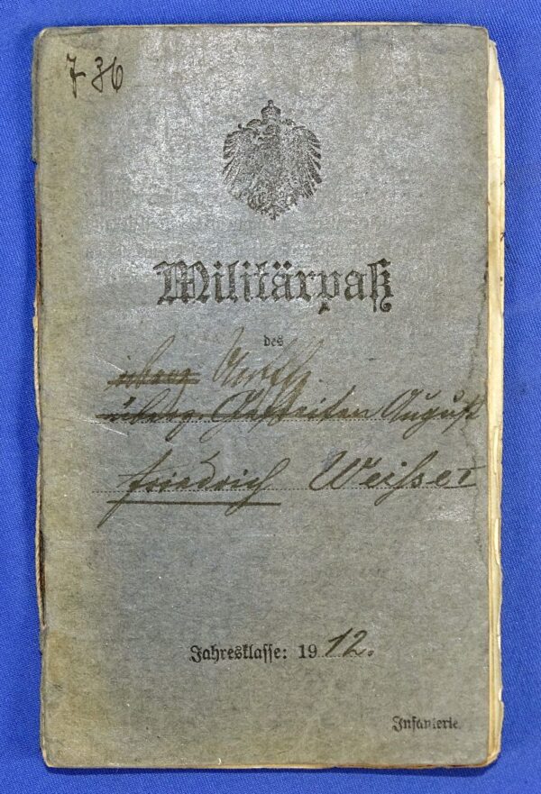 WWI Militarpass for a Soldier of the 181st (15th Royal Saxon) Infantry Regiment