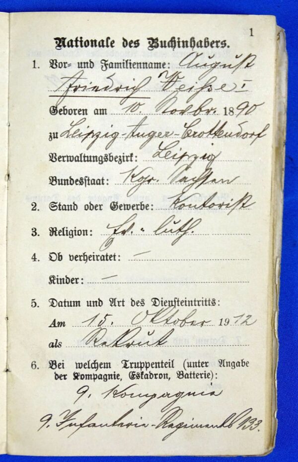 WWI Militarpass for a Soldier of the 181st (15th Royal Saxon) Infantry Regiment - Image 2