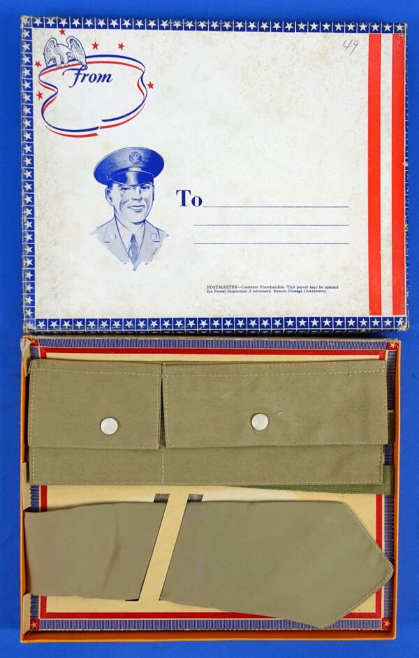 Boxed WWII Soldier's Khaki Necktie and Money Belt Set