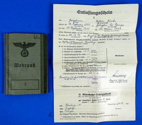 1938 Wehrpass of a Nazi Party Member with Certificate of Discharge