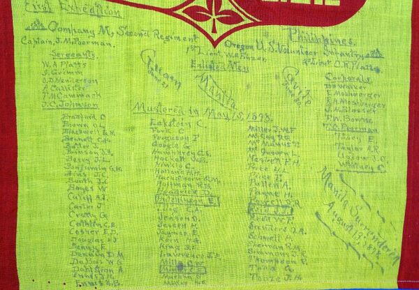 Spanish Flag Captured in the Philippines by the Oregon U.S. Volunteer Infantry with Unit Roster Annotation - Image 3