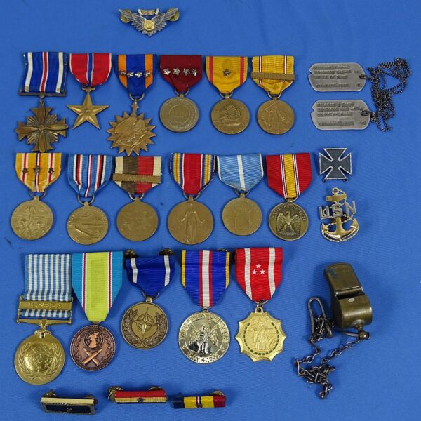 Identified U.S. Navy Aviation WWII and Korean War Medals Group with Dog Tags and Wings