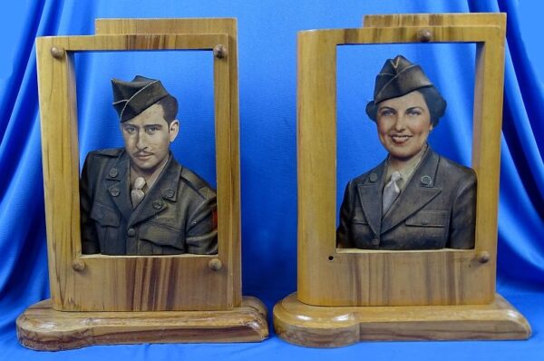 WWII U.S. Army Medic and WAC Portrait Photographs in Three Dimensional Wood