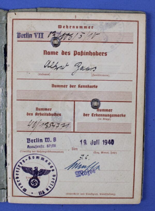 1940 German Wehrpass - Image 2