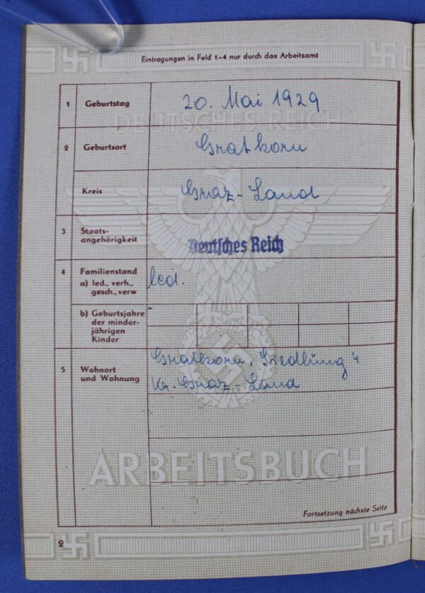 1944 German Arbeitsbuch - Image 3