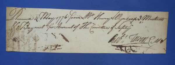 May 4, 1776 Receipt for Muskets Delivered to the Bucks County Committee of Safety