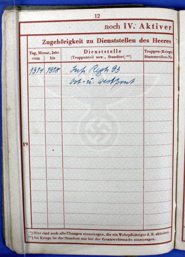 1943 Infantry Unit Wehrpass - Image 3