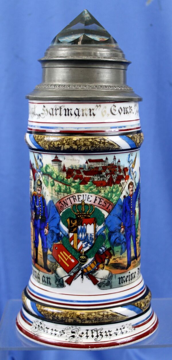 Named Imperial German 14th Royal Bavarian Infantry Regiment Reservist Stein With Prism Lid