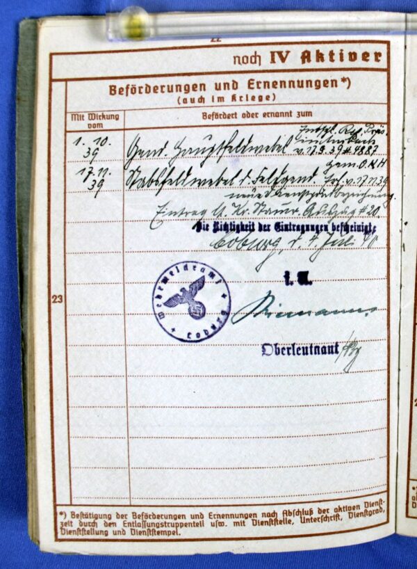 WWII Army Wehrpass of a Police NCO Serving in a Feldgendarmerie Unit - Image 6