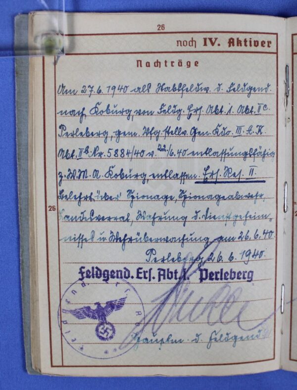 WWII Army Wehrpass of a Police NCO Serving in a Feldgendarmerie Unit - Image 8