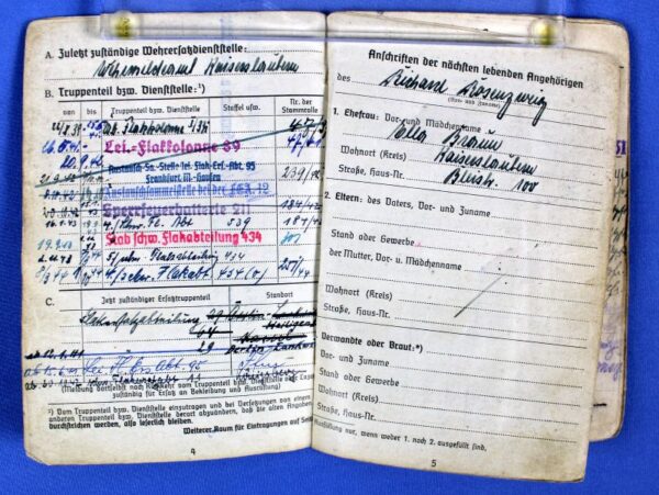 WWII Luftwaffe Soldbuch to a Flak Unit Member - Image 3