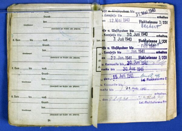 WWII Luftwaffe Soldbuch to a Flak Unit Member - Image 5