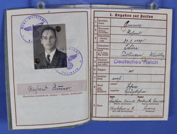 WWII Army Wehrpass of a World War I Veteran with Wehrpass Holder - Image 2