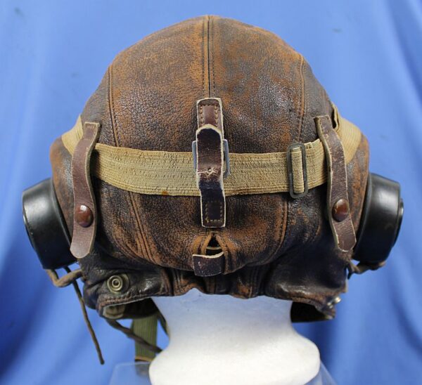 WWII RAF C"Type" Leather Flight Helmet with USAAF Goggles, Oxygen Mask and Avionics - as Worn - Image 3