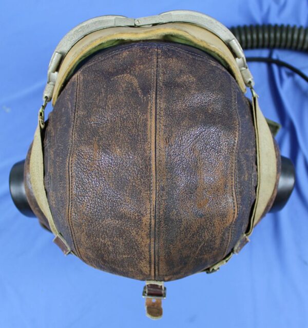 WWII RAF C"Type" Leather Flight Helmet with USAAF Goggles, Oxygen Mask and Avionics - as Worn - Image 5