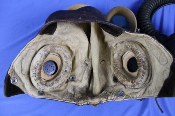WWII RAF C"Type" Leather Flight Helmet with USAAF Goggles, Oxygen Mask and Avionics - as Worn - Image 7