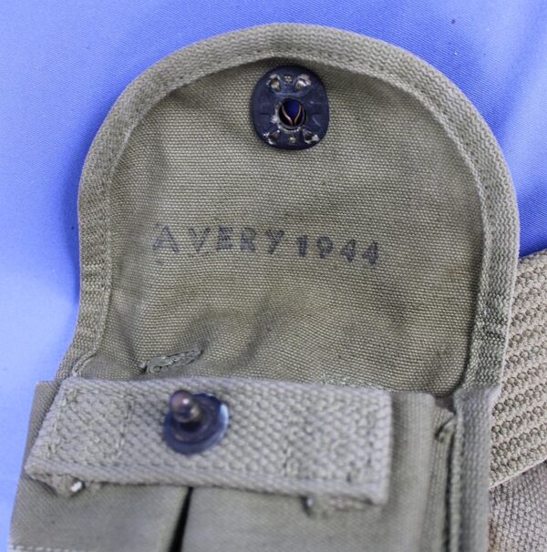 WWII Web Belt with Pistol Holster, Ammo Pouches, Bandage Pouch, and Canteen and Cup Set - Image 5