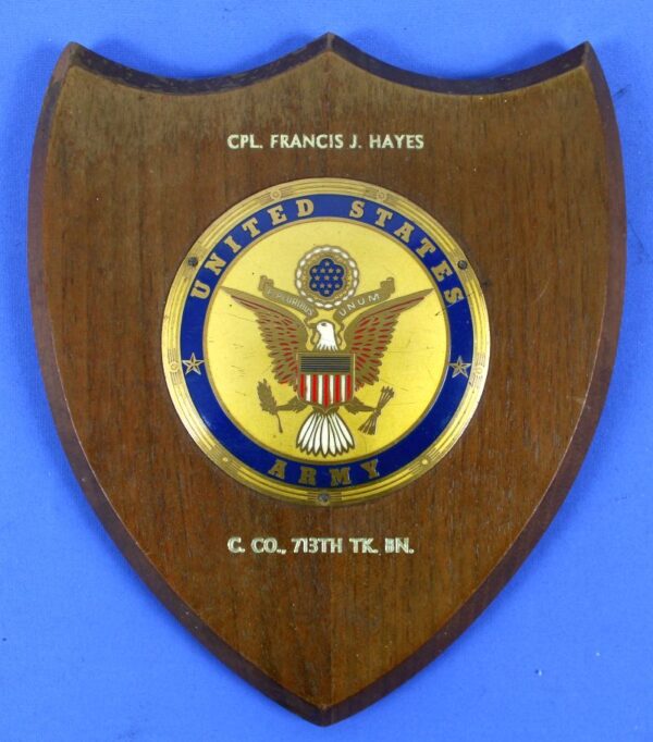 Named WWII 713th Flame Throwing Tank Battalion Veteran's Service Plaque