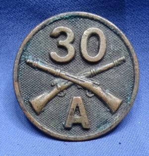 WWI 30th Infantry Co A Collar Disk - 3rd Division