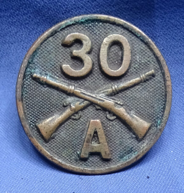 WWI 30th Infantry Co A Collar Disk - 3rd Division
