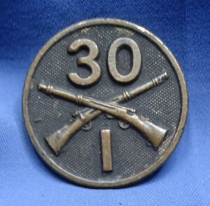 WWI 30th Infantry Co I Collar Disk - 3rd Division