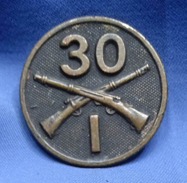 WWI 30th Infantry Co I Collar Disk - 3rd Division